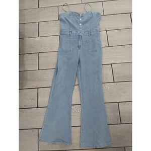 Melrose Women Light Wash Denim Flare Leg Jumpsuit Blue X